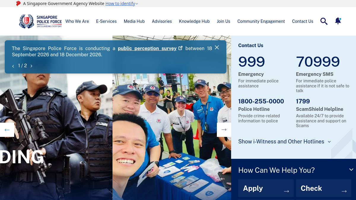 Current screenshot of www.police.gov.sg