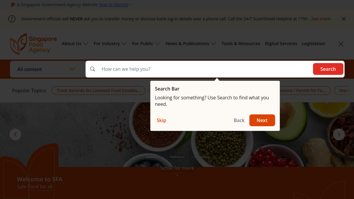 Current screenshot of www.sfa.gov.sg