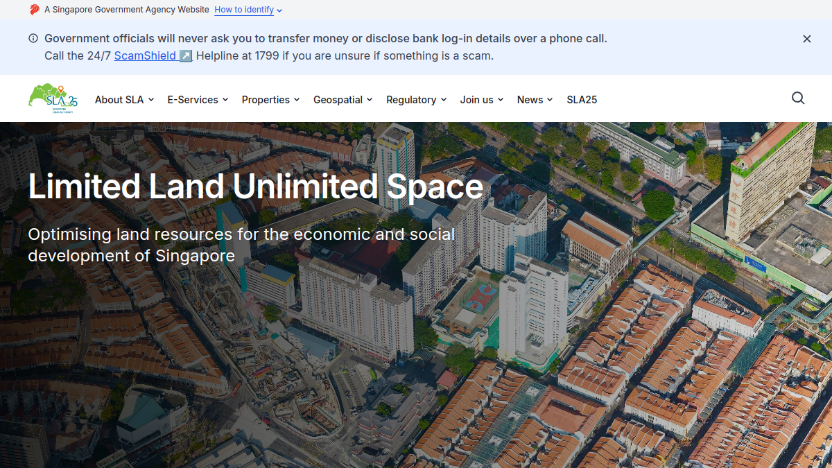 Current screenshot of www.sla.gov.sg