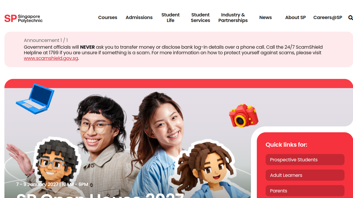 Current screenshot of www.sp.edu.sg