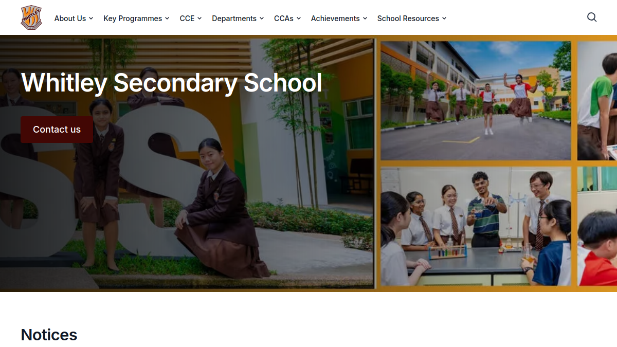 Current screenshot of www.whitleysec.moe.edu.sg