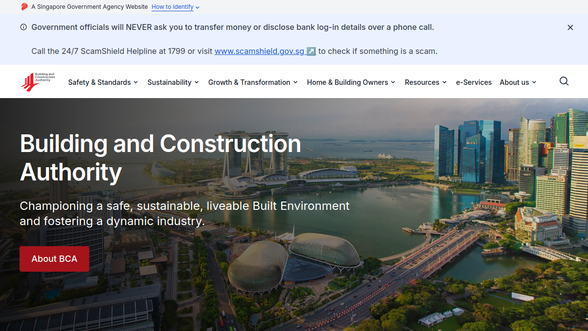 Current screenshot of www1.bca.gov.sg