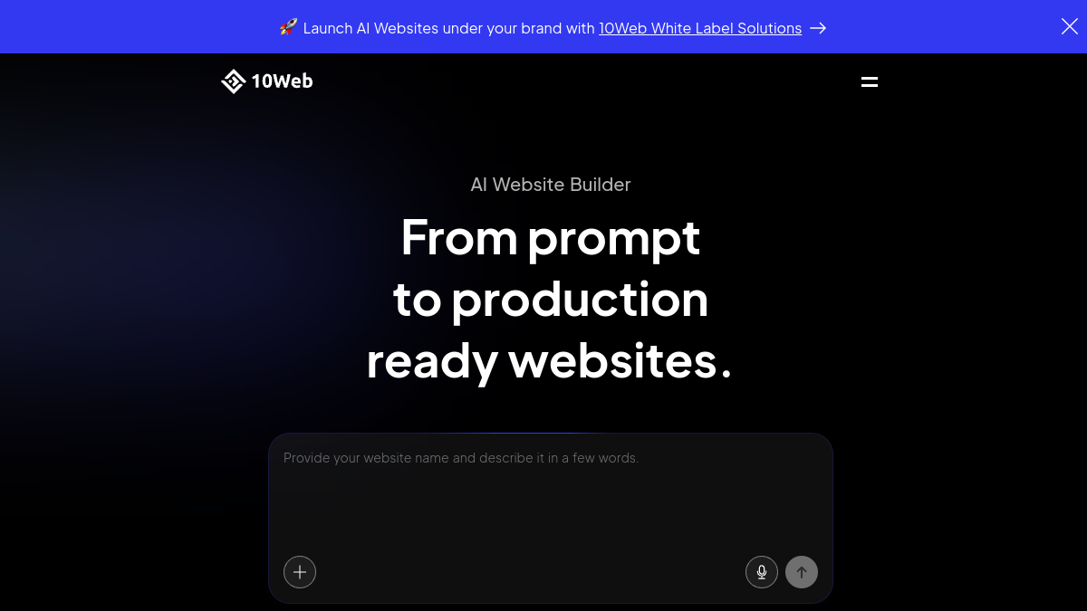 10Web AI Website Builder — Live product homepage preview