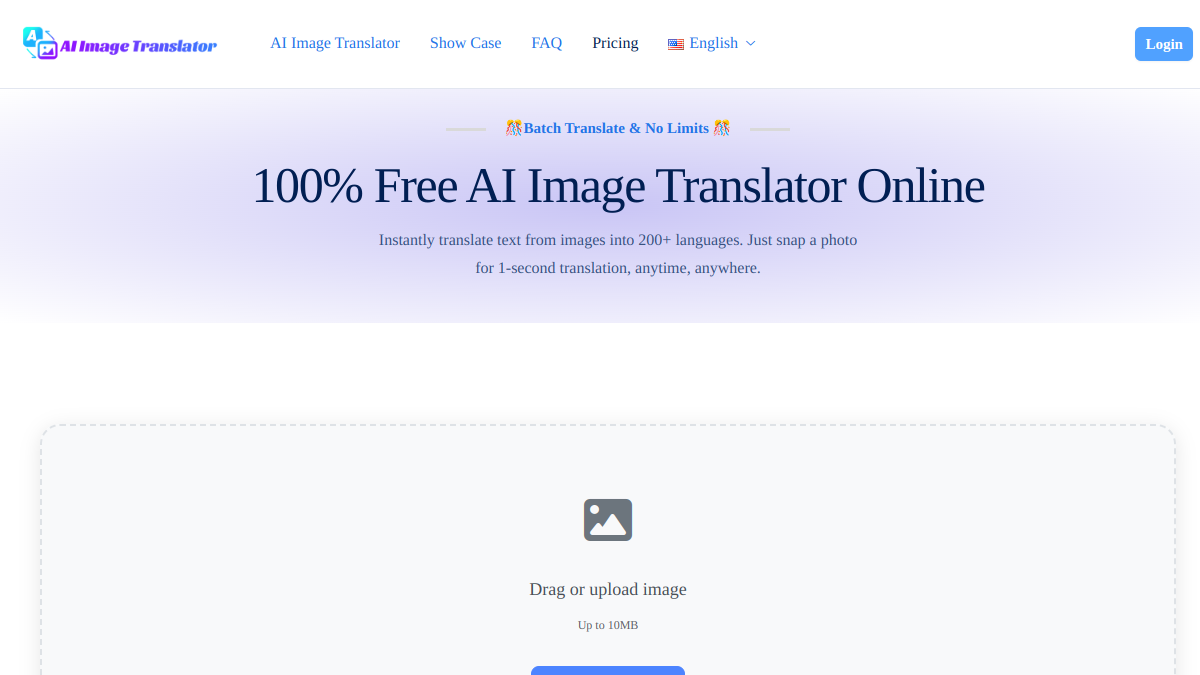 AI Image Translator ana sayfa görünümü