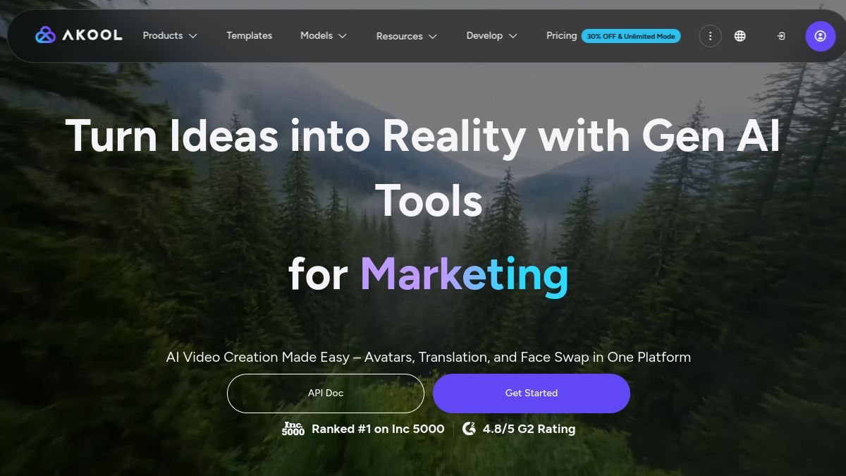 Akool ana sayfa görünümü