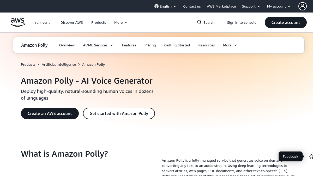 Amazon Polly ana sayfa görünümü