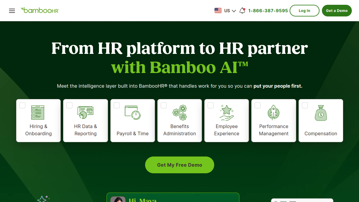 BambooHR ana sayfa görünümü