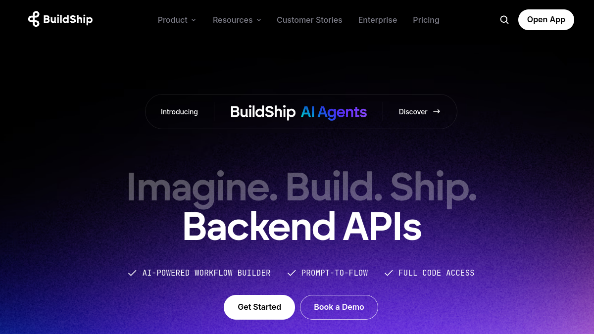 BuildShip ana sayfa görünümü