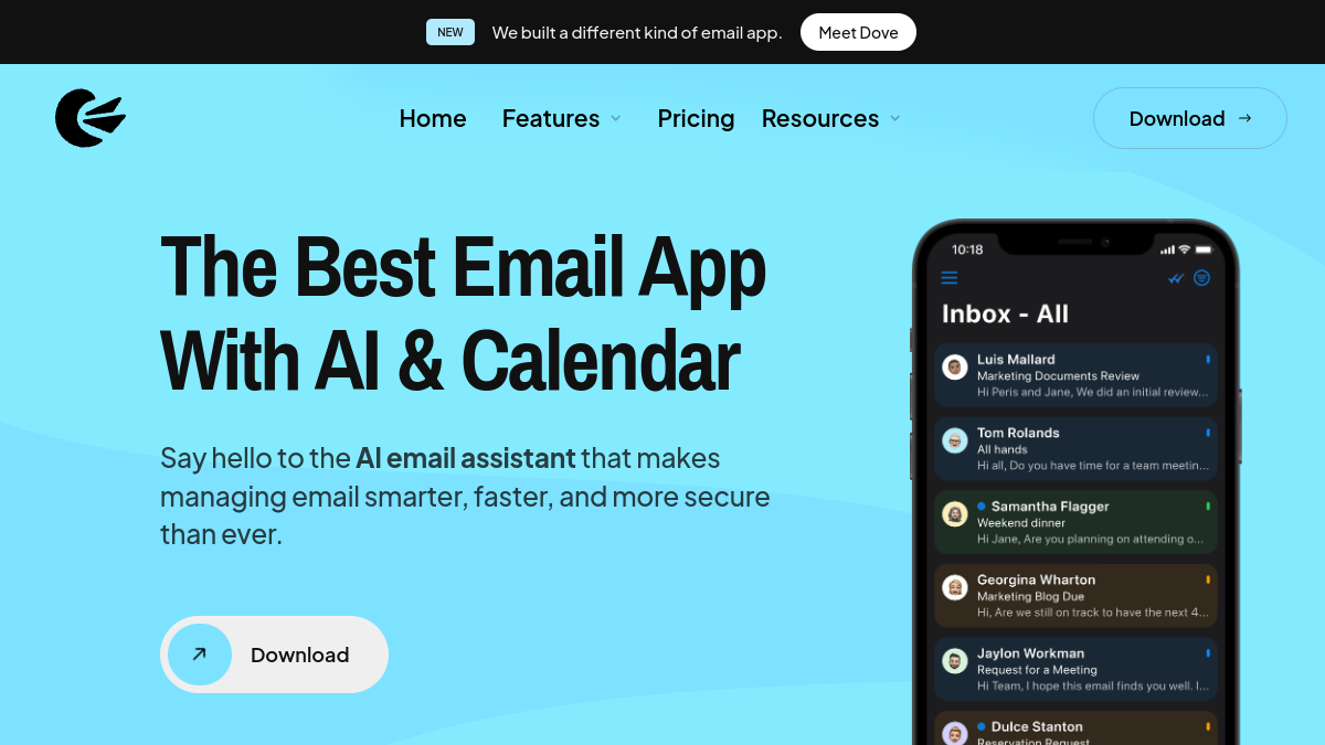 Canary Mail ana sayfa görünümü