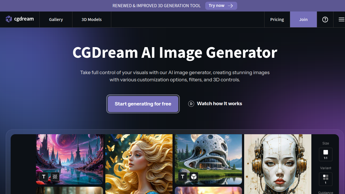 CGDream ana sayfa görünümü