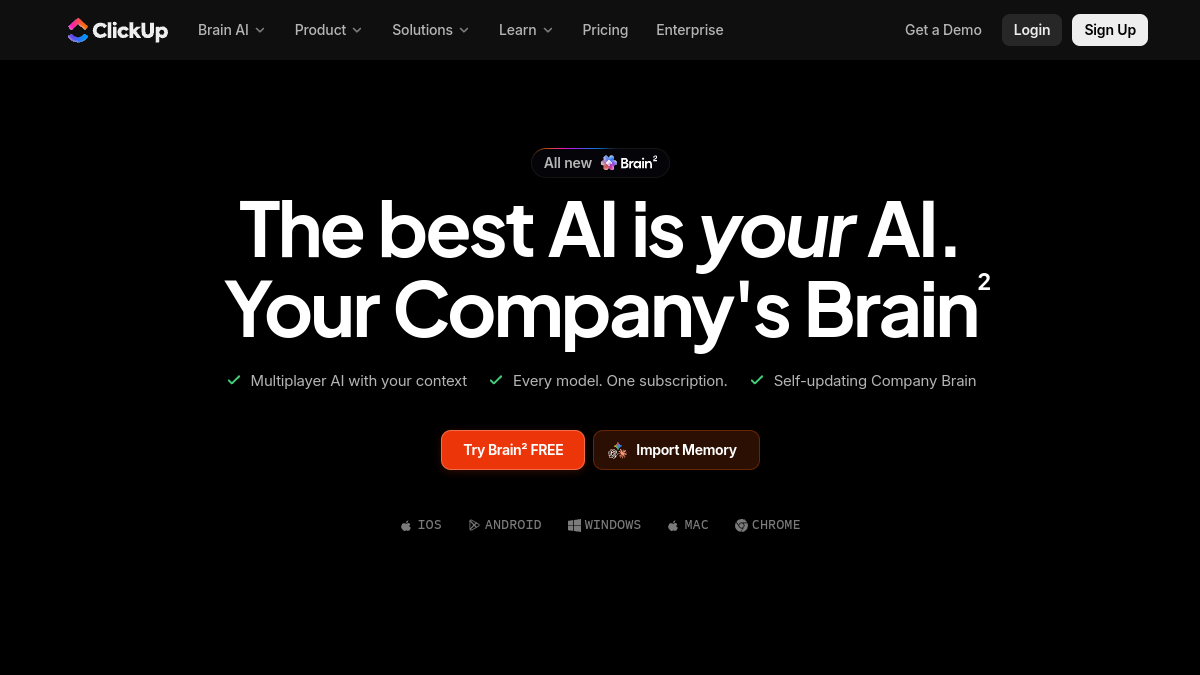 ClickUp Brain ana sayfa görünümü