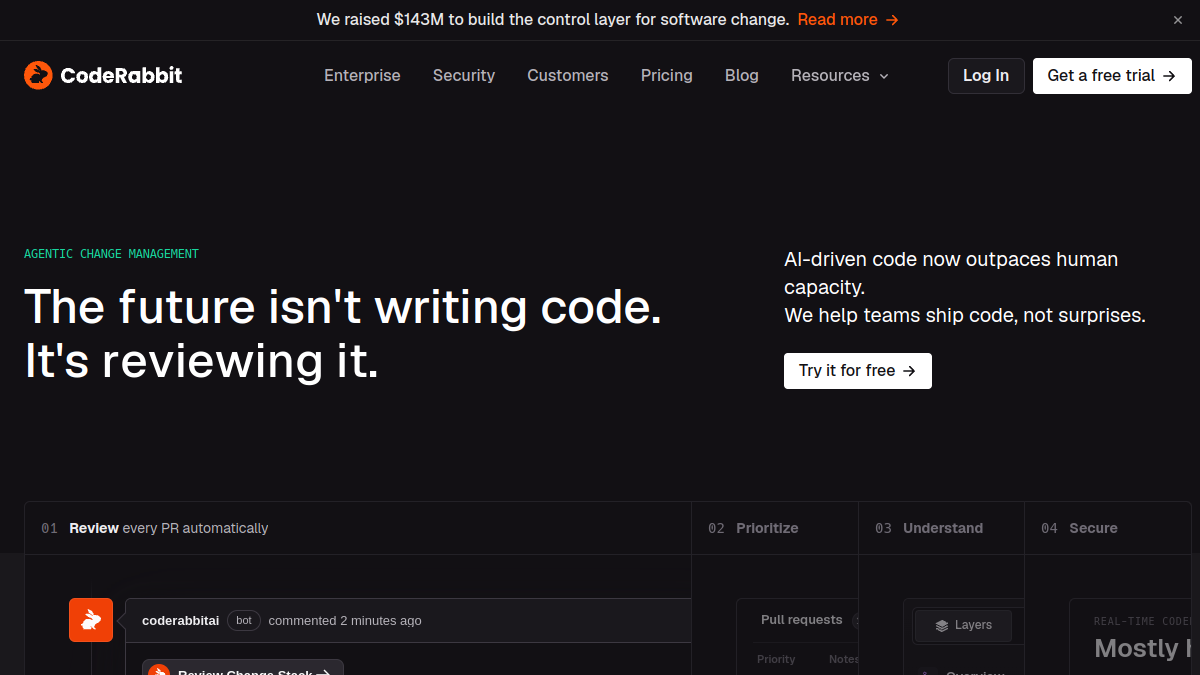 CodeRabbit ana sayfa görünümü