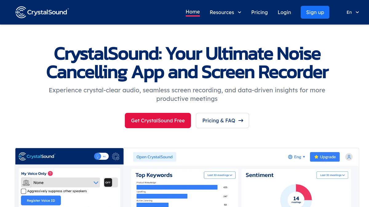 CrystalSound ana sayfa görünümü