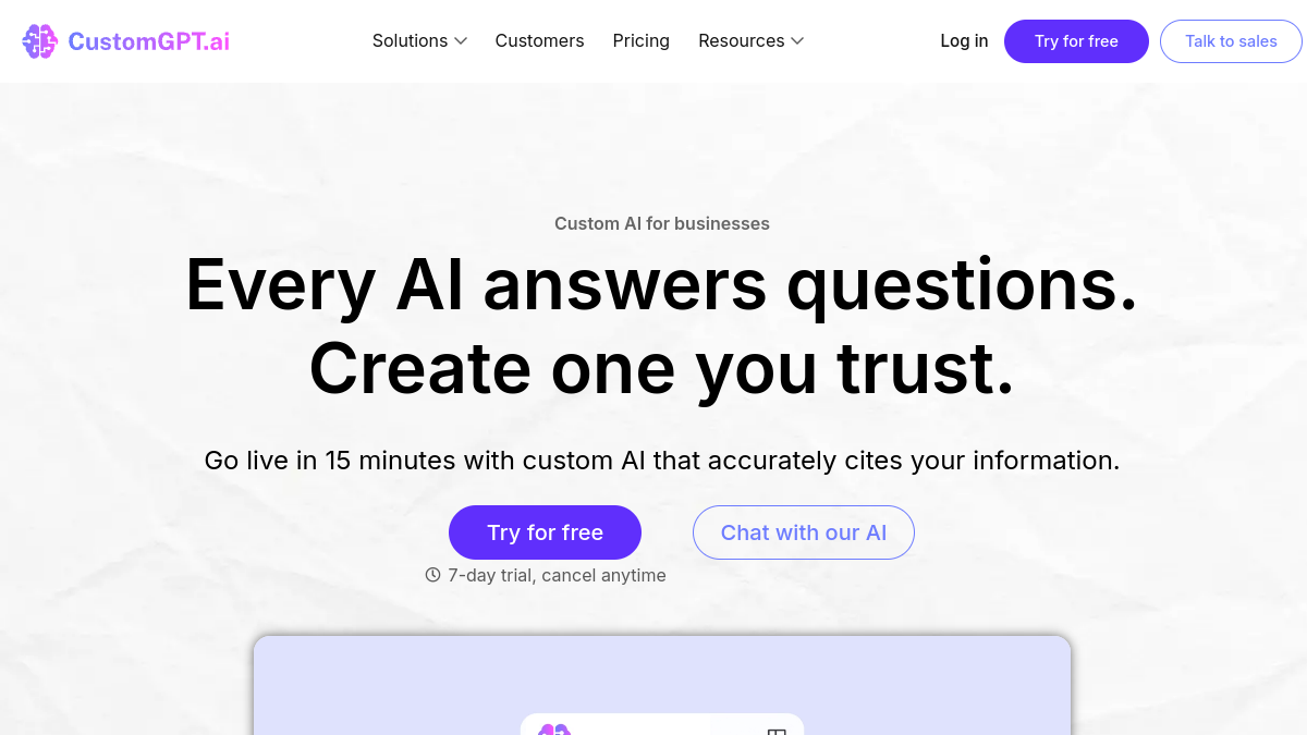 CustomGPT.ai ana sayfa görünümü
