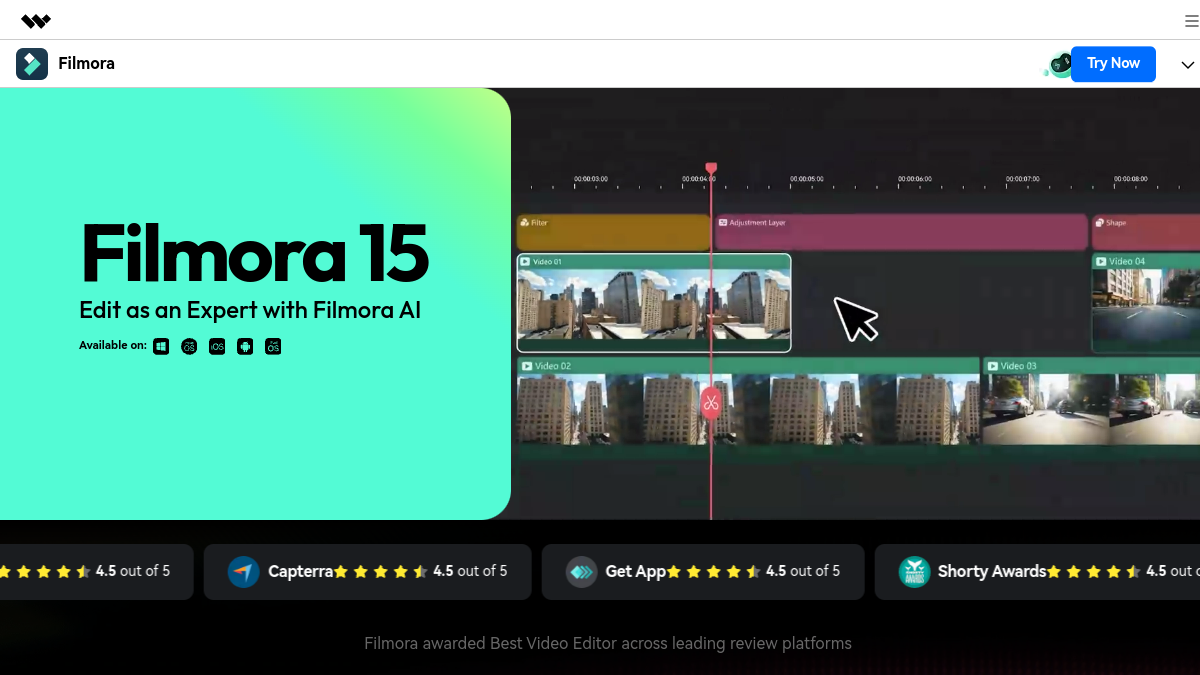 Wondershare Filmora ana sayfa görünümü