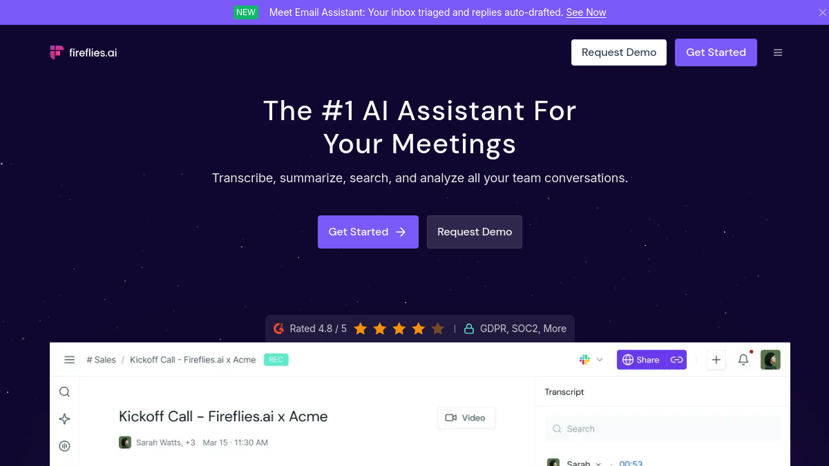 Fireflies.ai ana sayfa görünümü