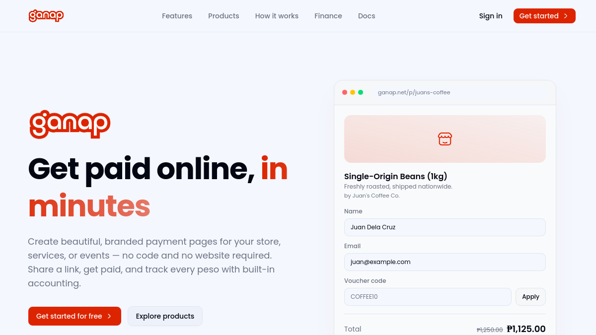 Screenshot of ganap — Get paid online in minutes