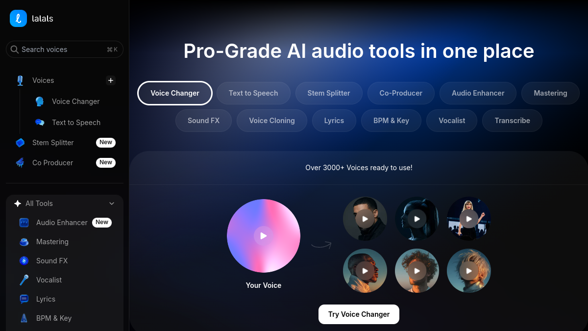 Lalals ana sayfa görünümü
