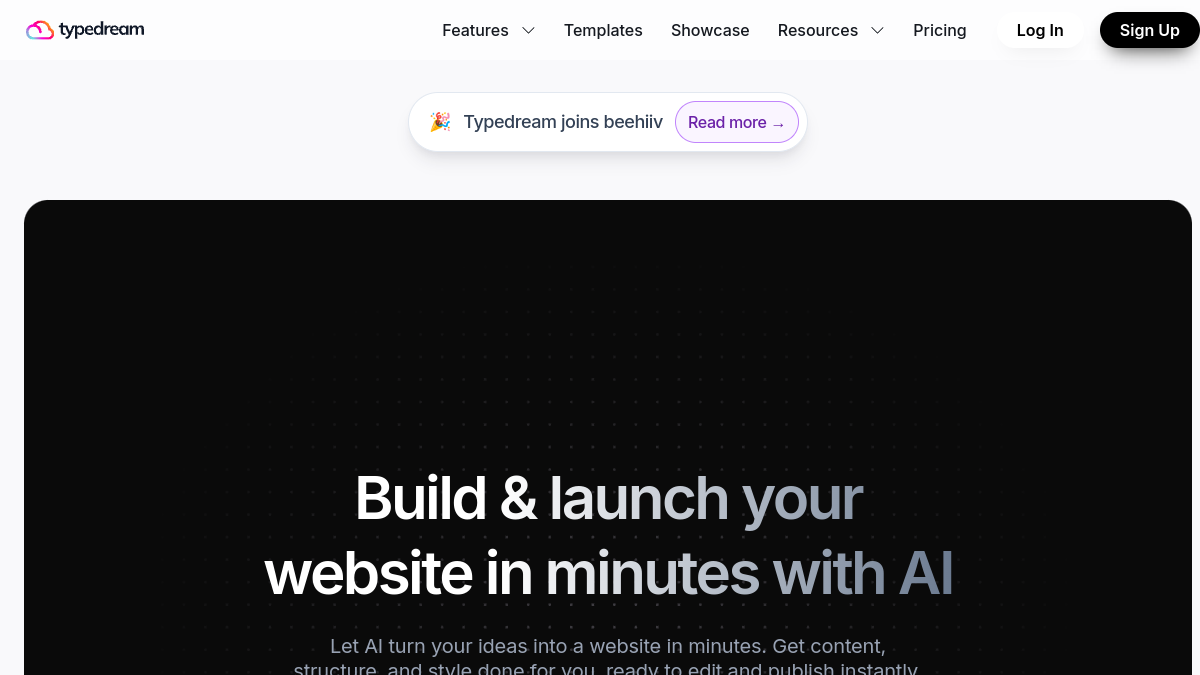 Typedream AI — Live product homepage preview