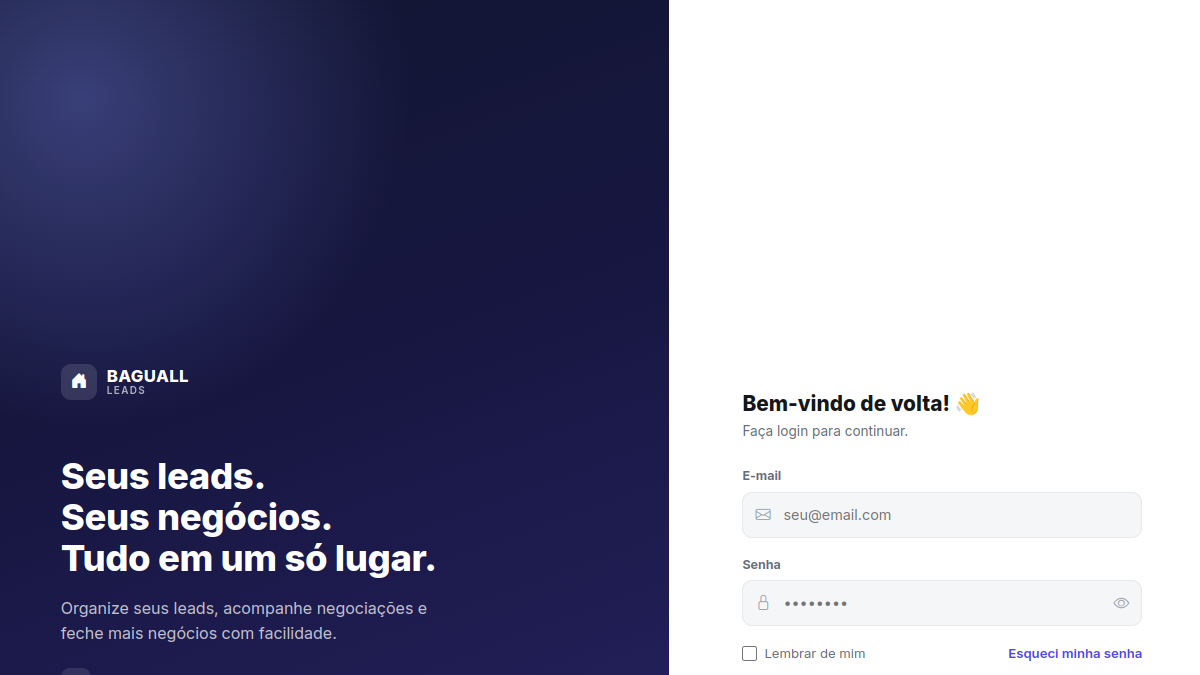 Interface real do sistema Leads