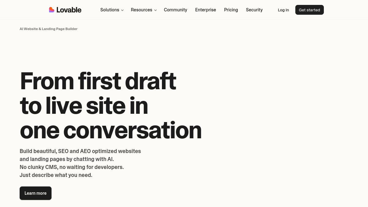 Lovable — Live product homepage preview