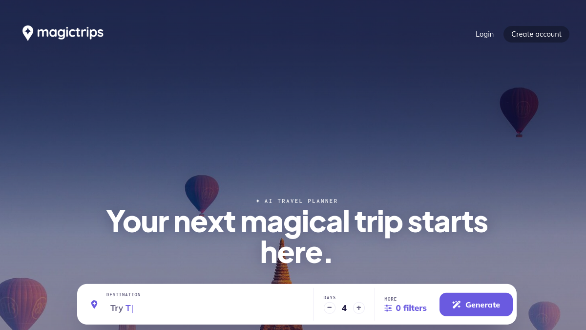 MagicTrips ana sayfa görünümü