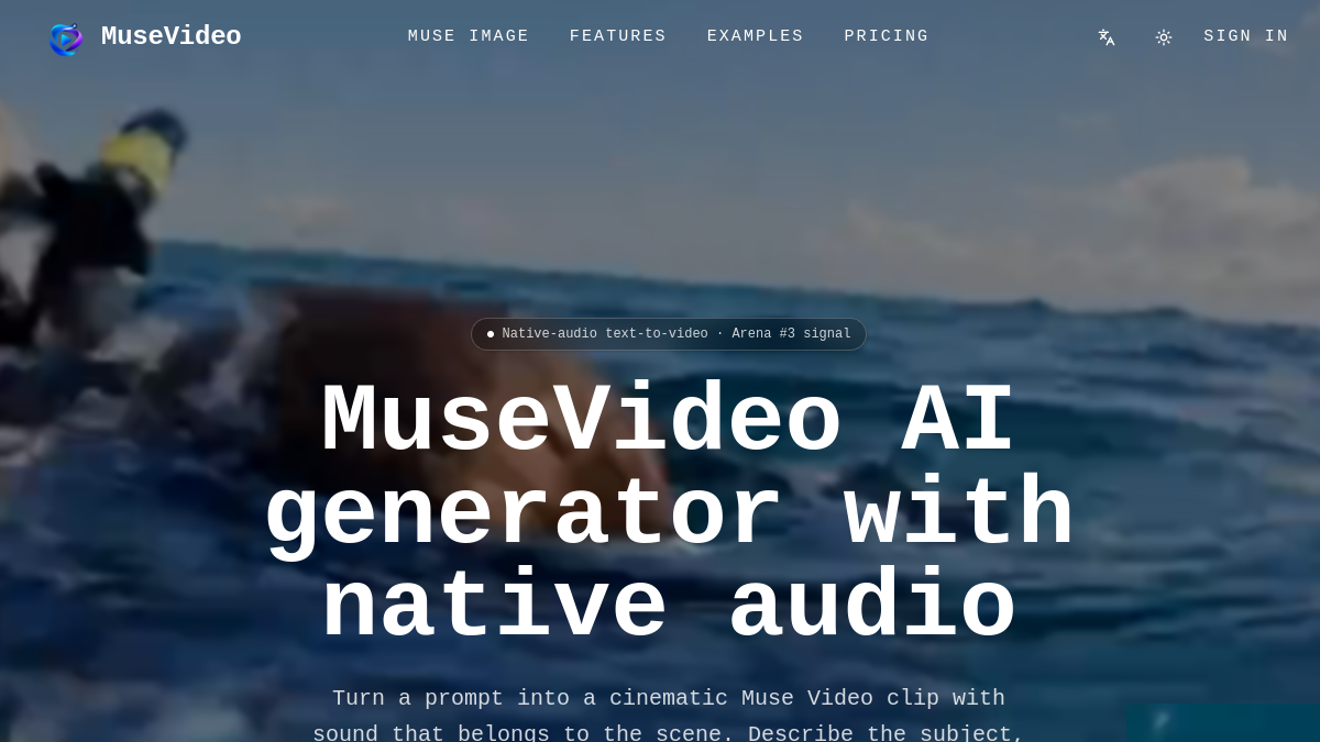 Muse Video AI ana sayfa görünümü
