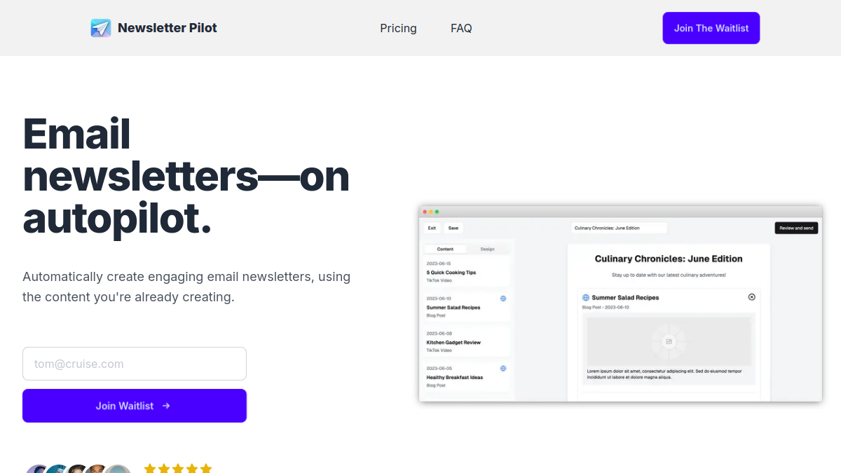 Newsletter Pilot ana sayfa görünümü