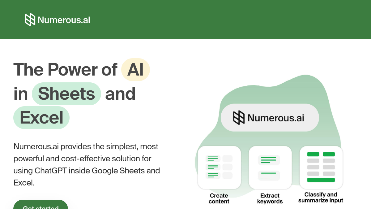 Numerous.ai ana sayfa görünümü