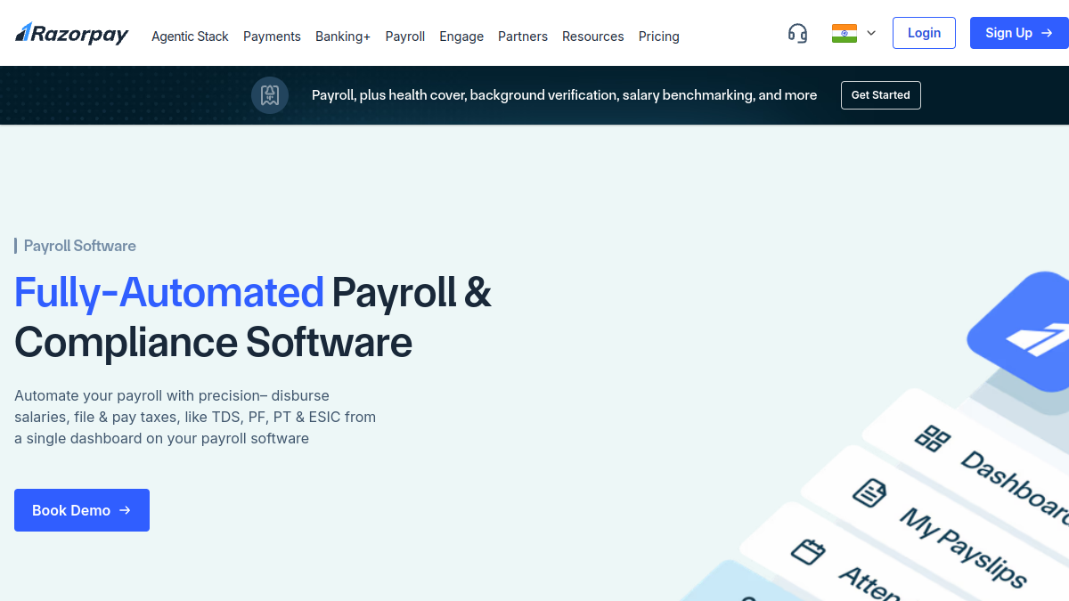 RazorpayX Payroll homepage screenshot