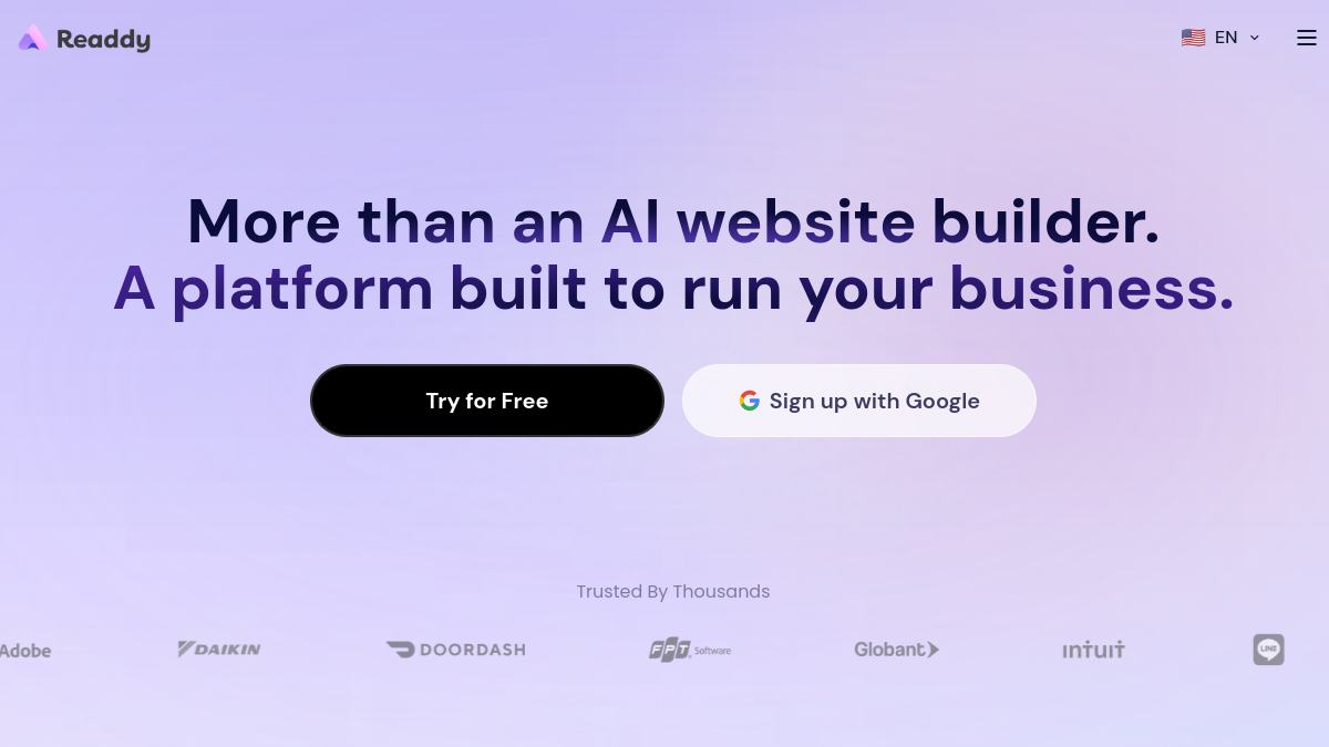 Readdy AI — Live product homepage preview
