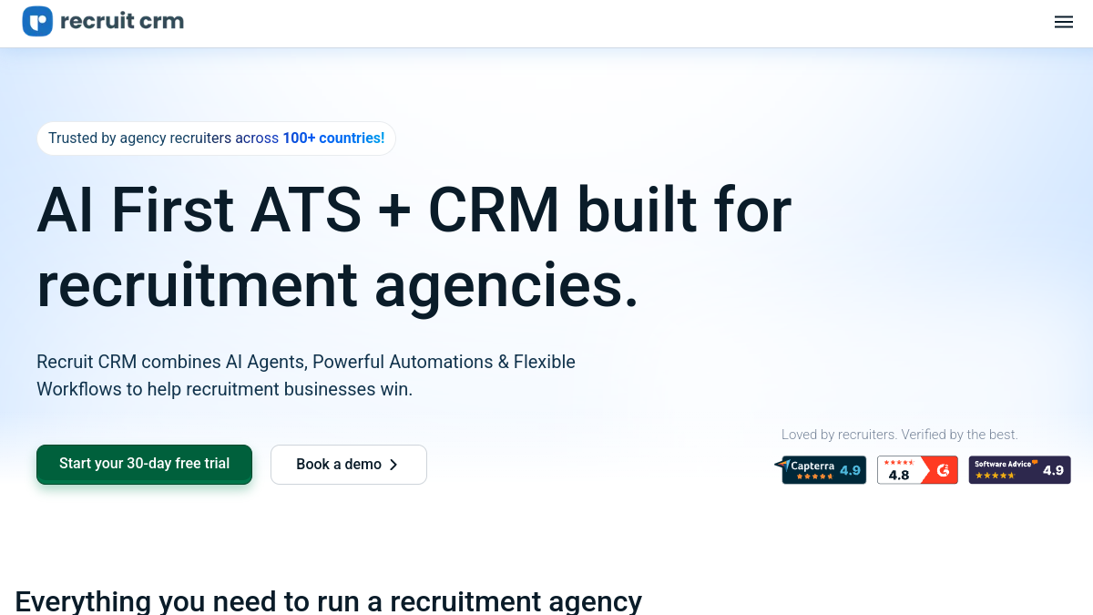 Recruit CRM ana sayfa görünümü
