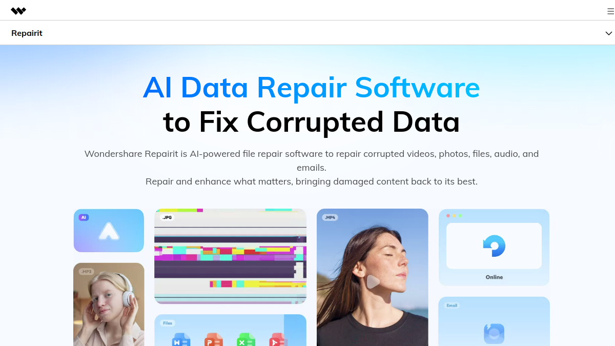 Wondershare Repairit ana sayfa görünümü