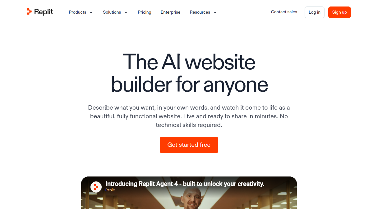 Replit AI Website Builder — Live product homepage preview