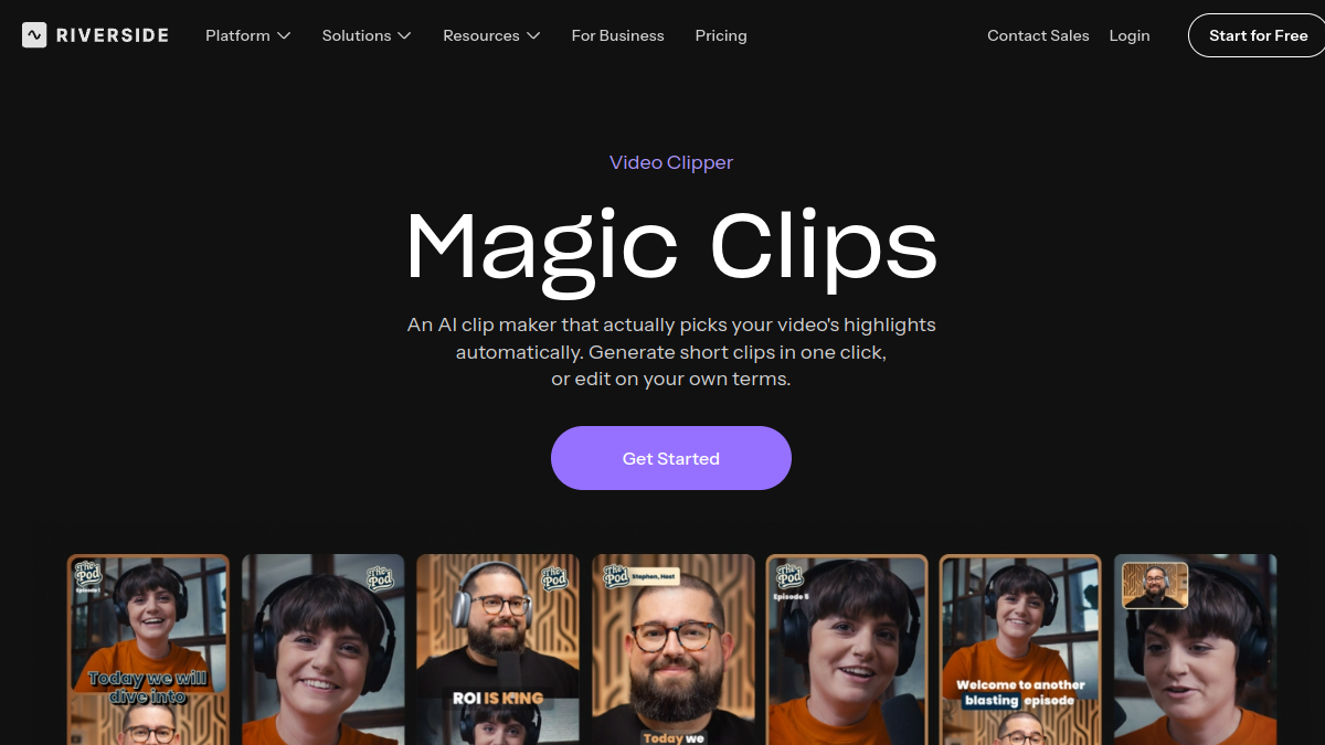 Riverside Magic Clips ana sayfa görünümü
