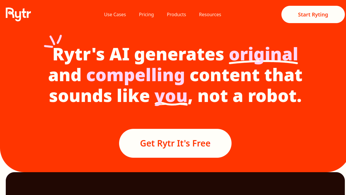 Rytr ana sayfa görünümü