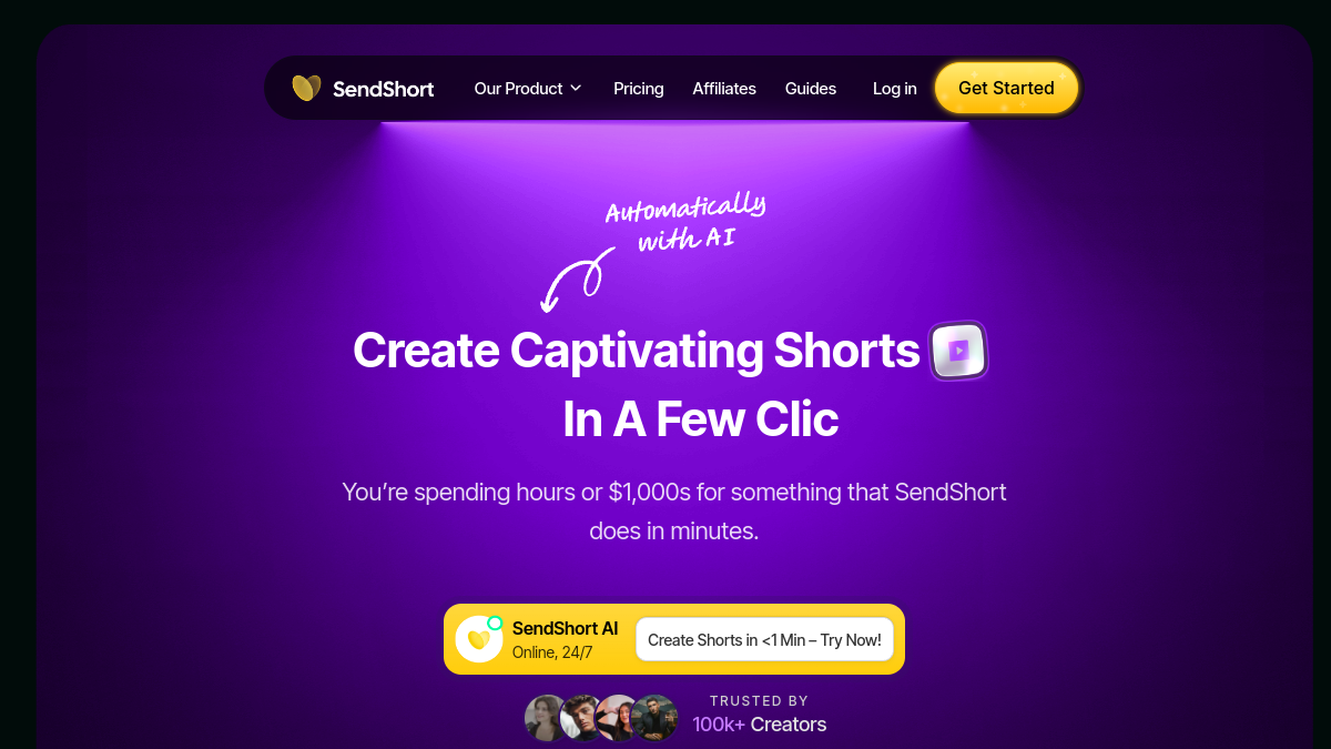 SendShort ana sayfa görünümü