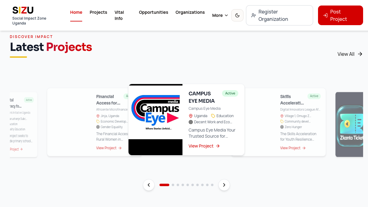 SIZU Portal homepage preview