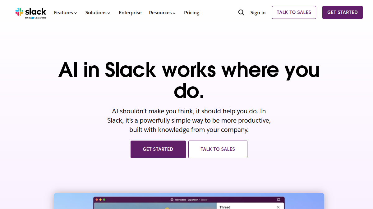 Slack AI ana sayfa görünümü