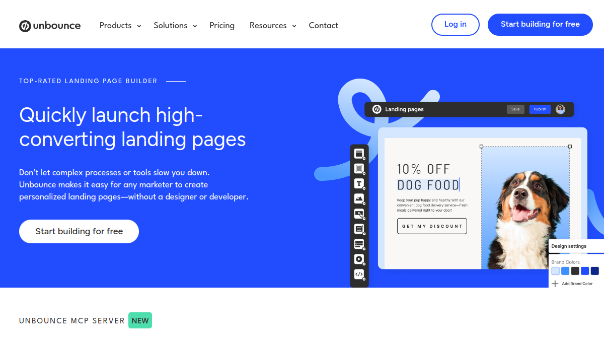 Unbounce — Live product homepage preview