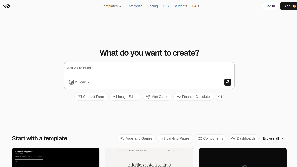 v0 — Live product homepage preview