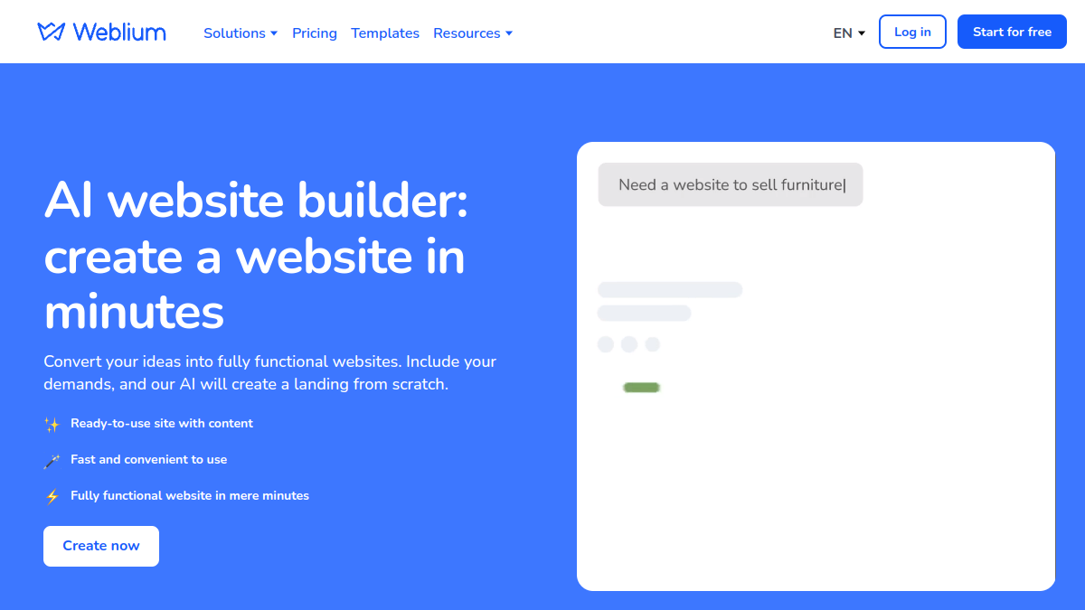 Weblium AI Website Builder — Live product homepage preview
