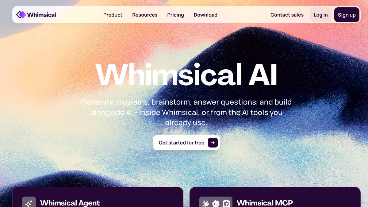 Whimsical AI ana sayfa görünümü
