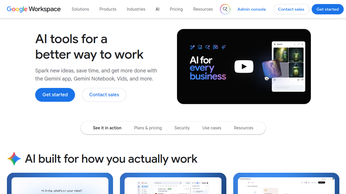 Gemini for Google Workspace ana sayfa görünümü
