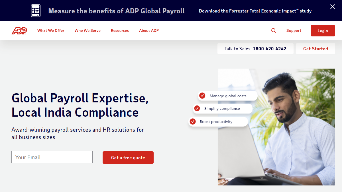 ADP India homepage screenshot