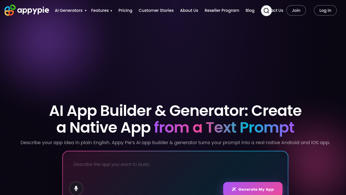 Appy Pie — Live product homepage preview