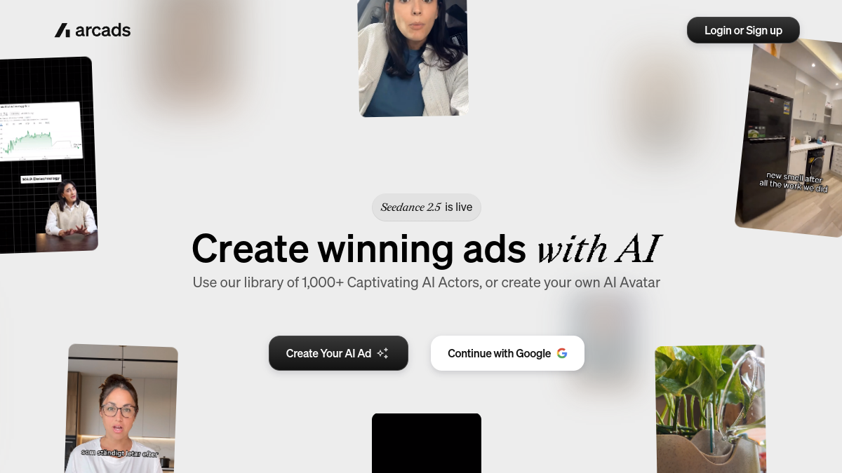 Arcads ana sayfa görünümü