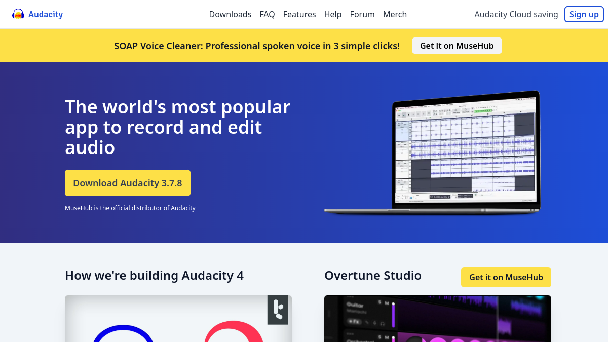 Audacity ana sayfa görünümü