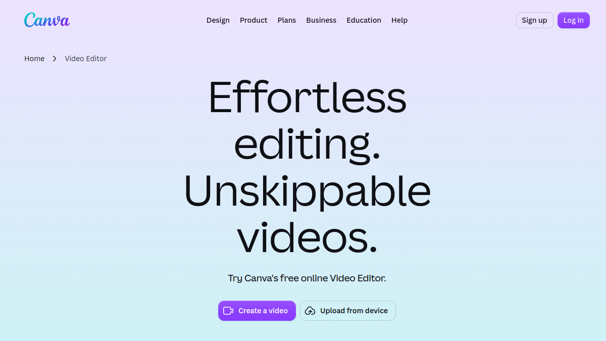 Canva Video Editor ana sayfa görünümü
