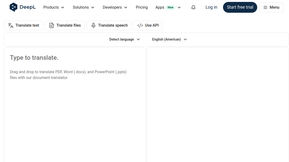 DeepL Translator ana sayfa görünümü